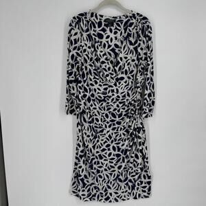 Lauren Ralph Lauren dress 14 navy white jersey wrap modest work office wedding